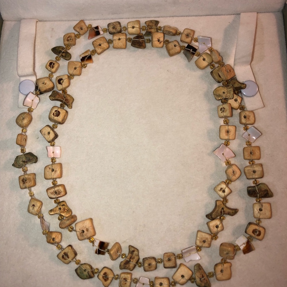 Vintage Driftwood Distressed Wood Beaded Long Strand Necklace MOD Brutalist Edgy - Picture 4 of 11